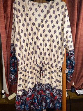 Umgee Cream Romper with Red and Blue Paisley Print